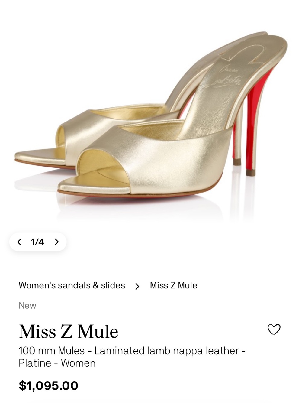 Christian Louboutin Metallic Gold Open-Toe Mules with Red Heel